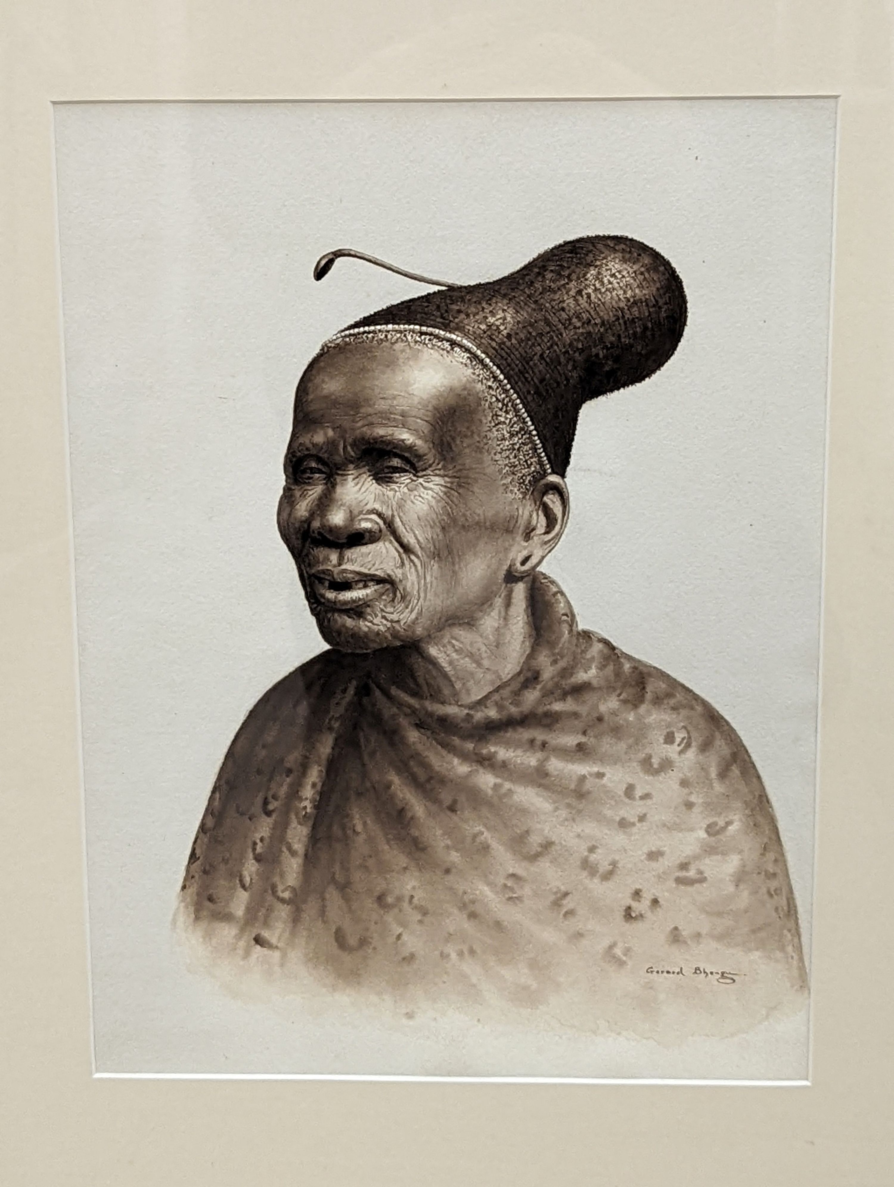 Gerard Bhengu (1910-1990), watercolour, Study of an elderly Zulu woman, signed, 36 x 26.5cm